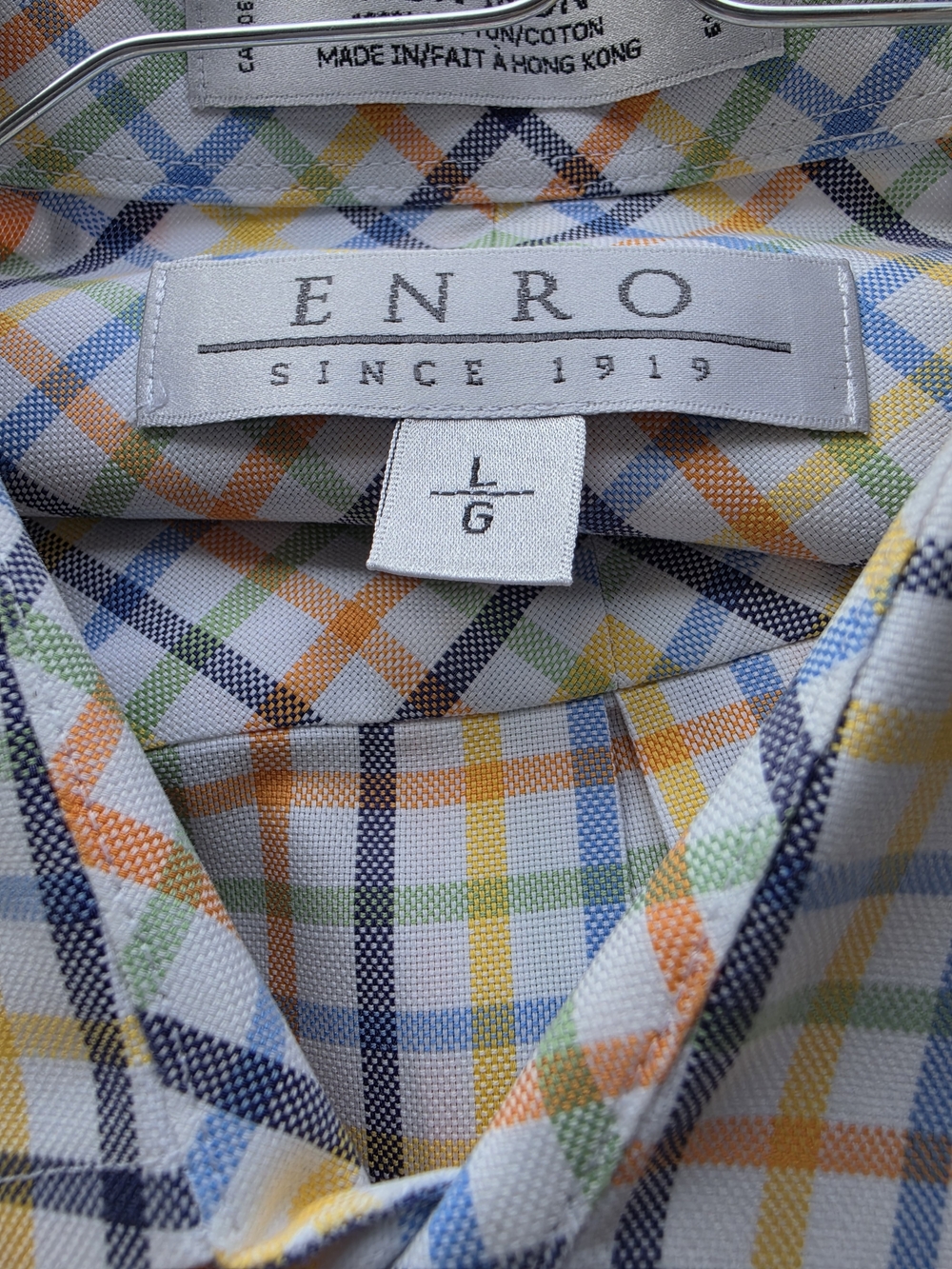 Enro Men's Plaid Button-Down Shirt Orange, Blue & Green Short Sleeve Summer Lg